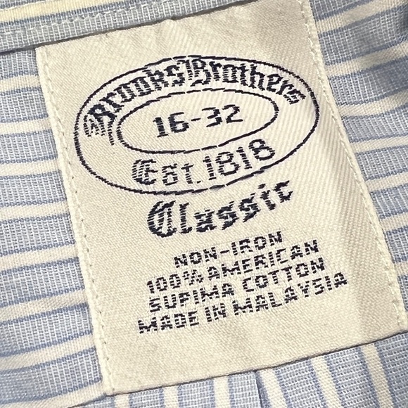 Brooks Brothers Classic Striped Blue Mens Dress Button Down Shirt - Picture 5 of 5